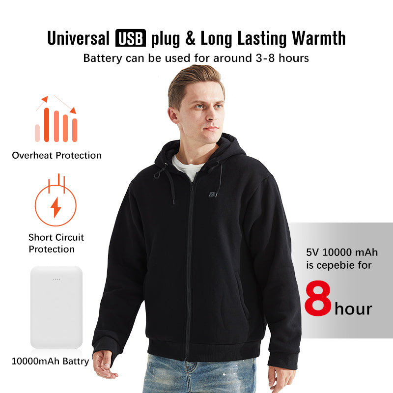 5V Electric Heated Hoodie for Men 5 Heating Panels 3 Temp Settings