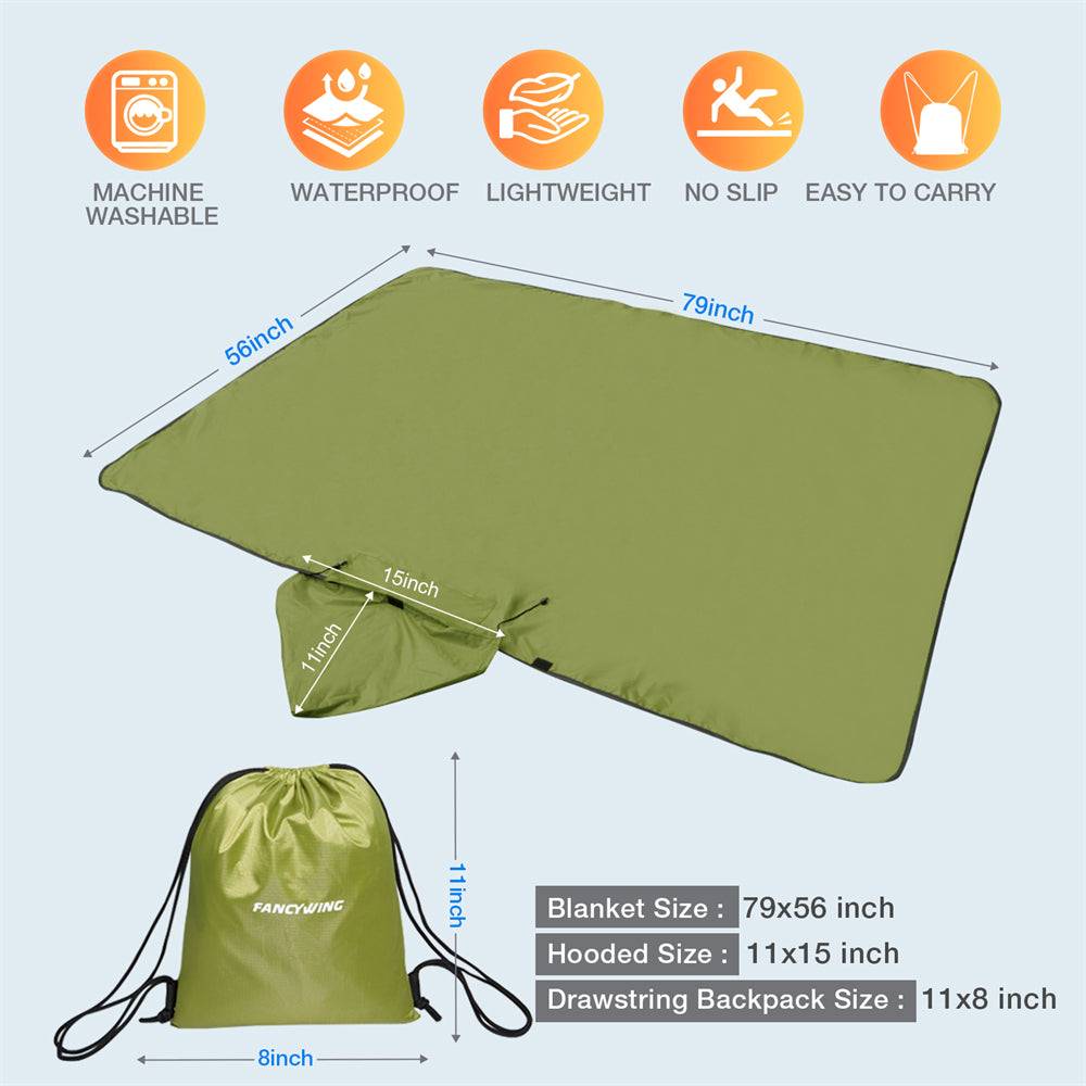 Fancywing Outdoor Waterproof Windproof Stadium Large Size Fleece Blanket Green with Hood (79 x 56 inches)