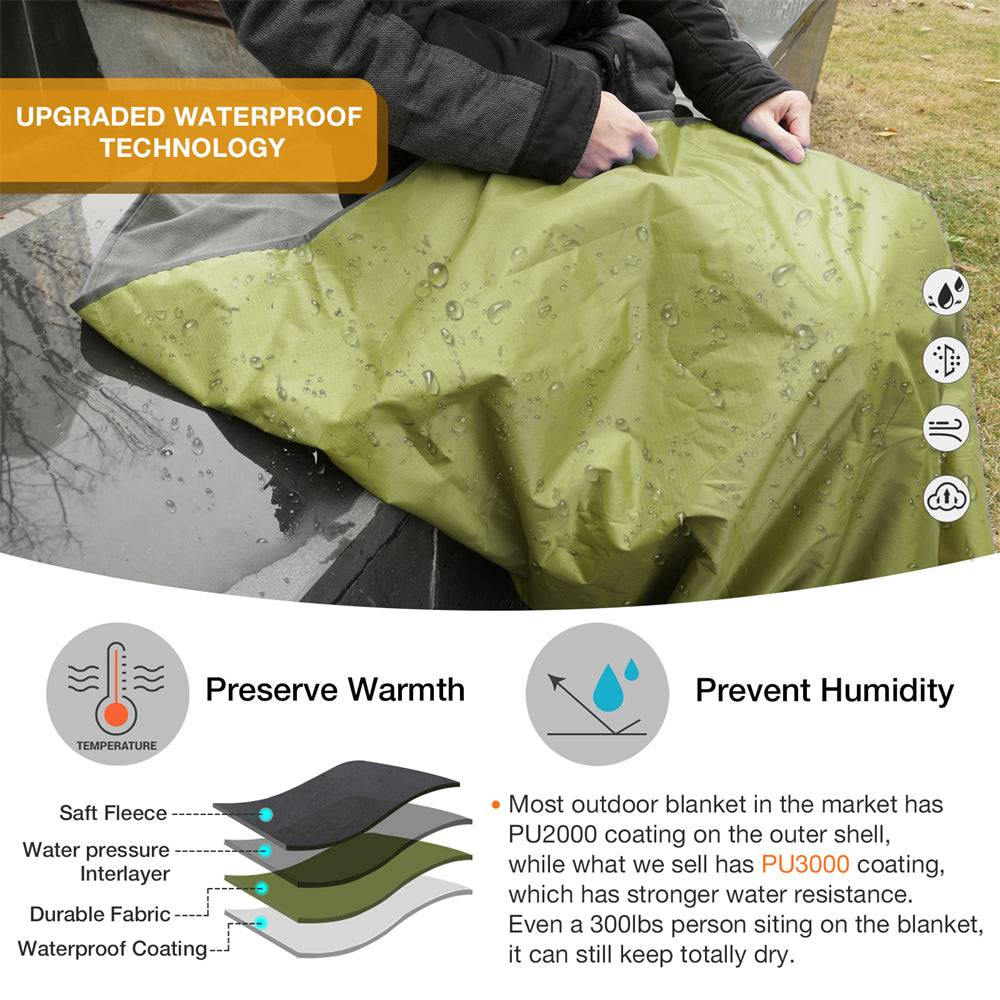 Fancywing Outdoor Waterproof Windproof Stadium Large Size Fleece Blanket Green with Hood (79 x 56 inches)