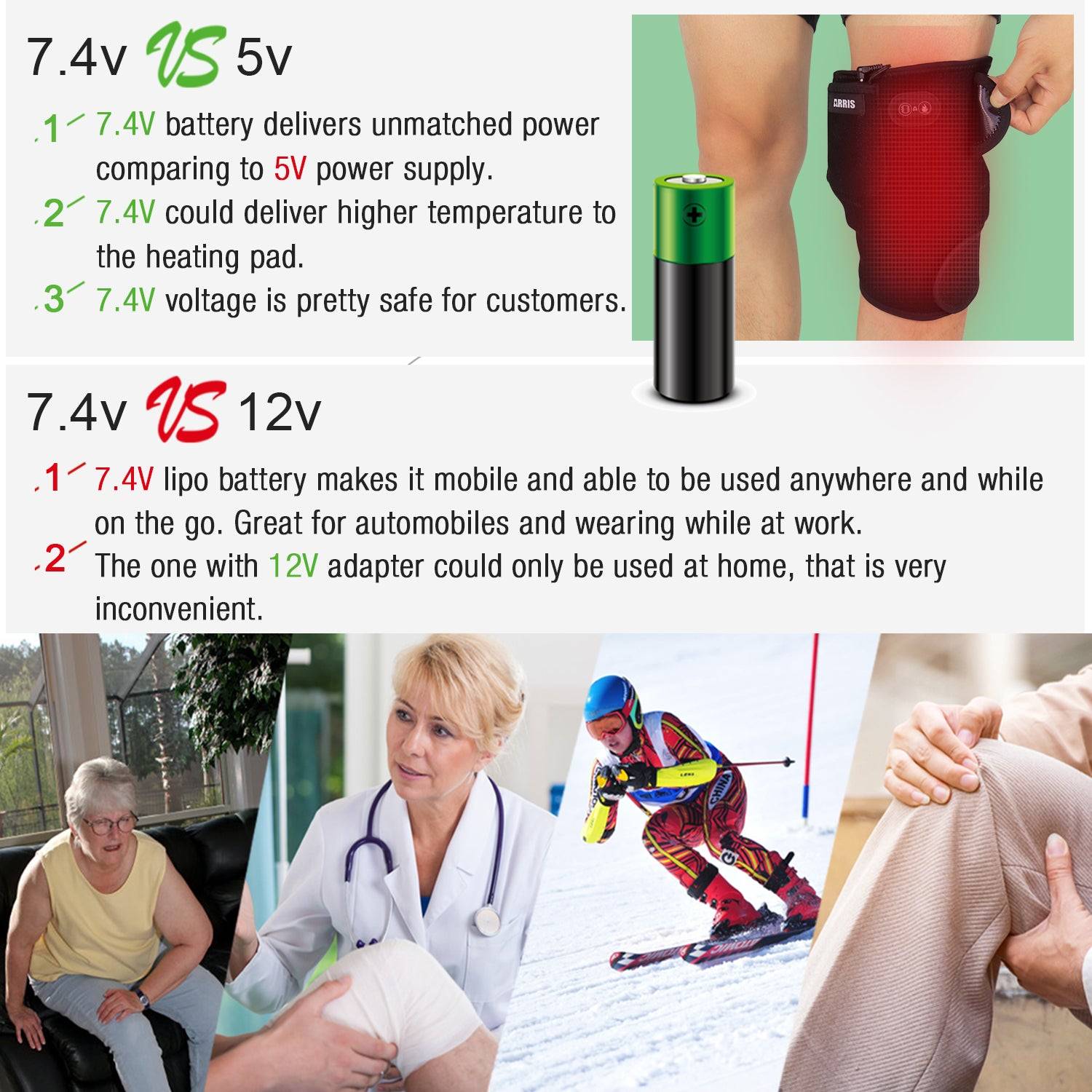 ARRIS 7.4V 4200mah Battery Heating Knee Pad with Massage Vibration motor