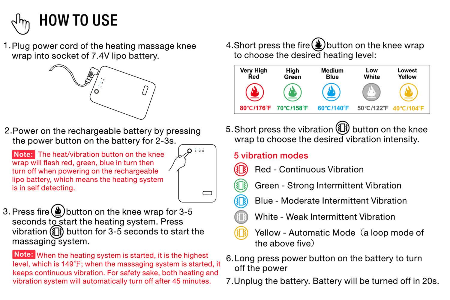 ARRIS 7.4V 4200mah Battery Heating Knee Pad with Massage Vibration motor