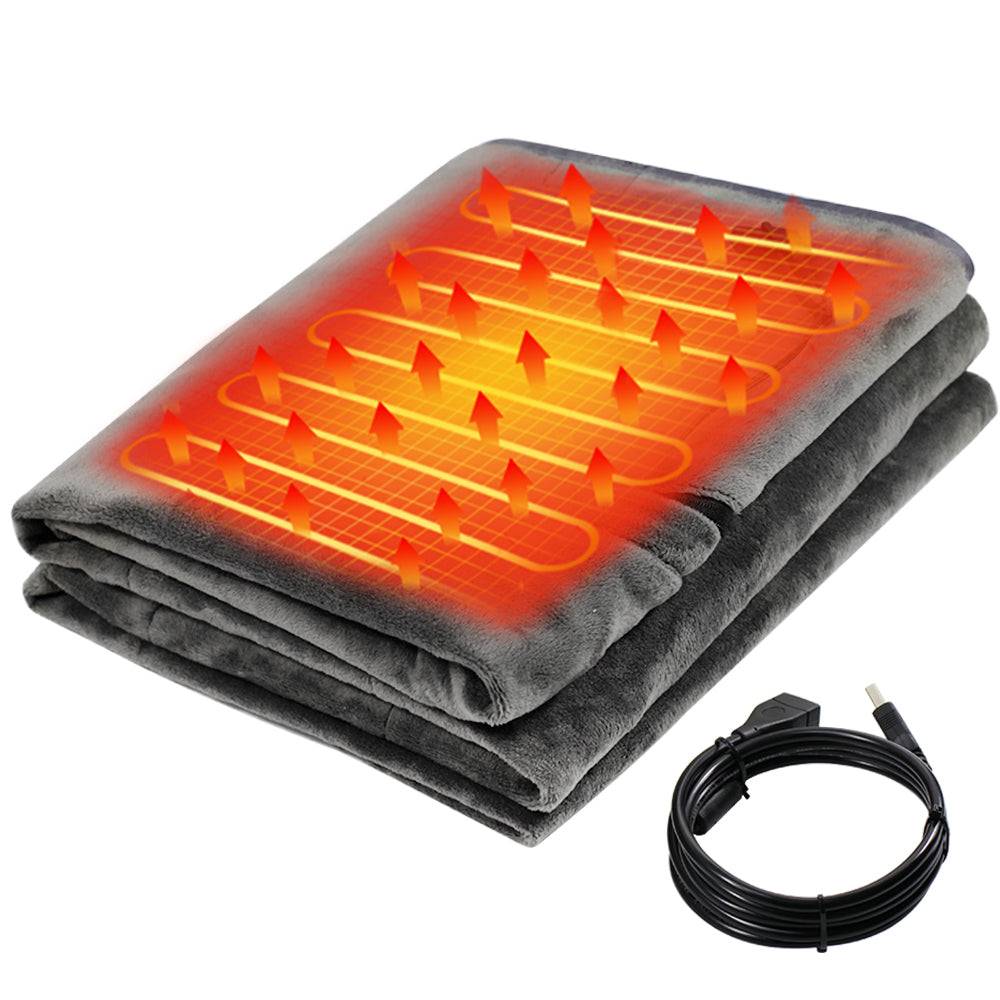 DUKUSEEK Heated Blanket 5V Electric Battery Powered Blanket with Hood, Waterproof Windproof Stadium Mat for Camping, Picnic, Sports and Etc