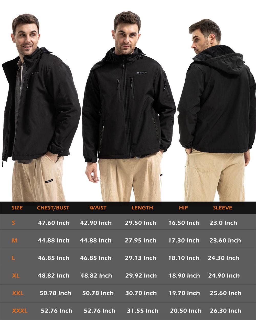 size chart of the heated jacket