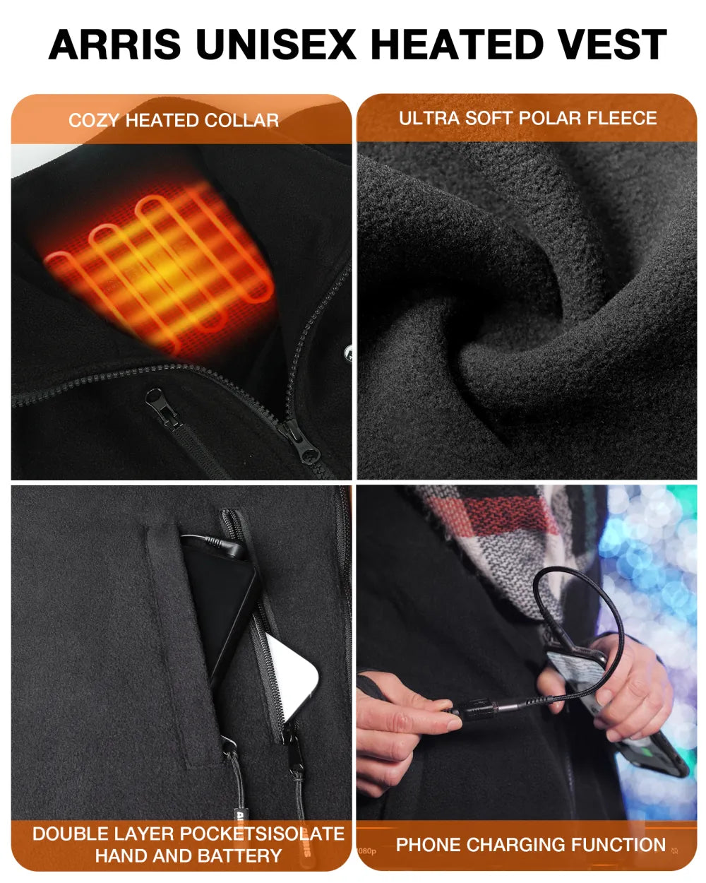 main features for fleece heated jackets