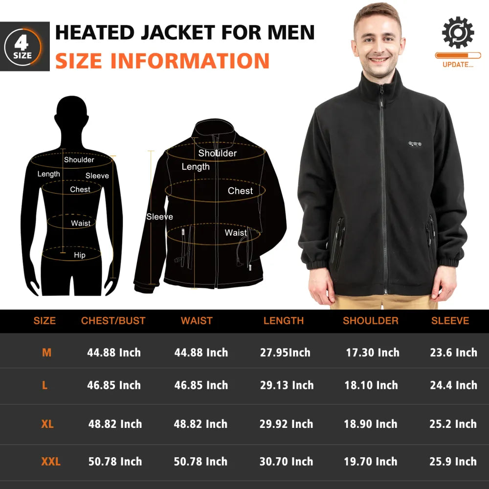 size chart for mens heated jacket