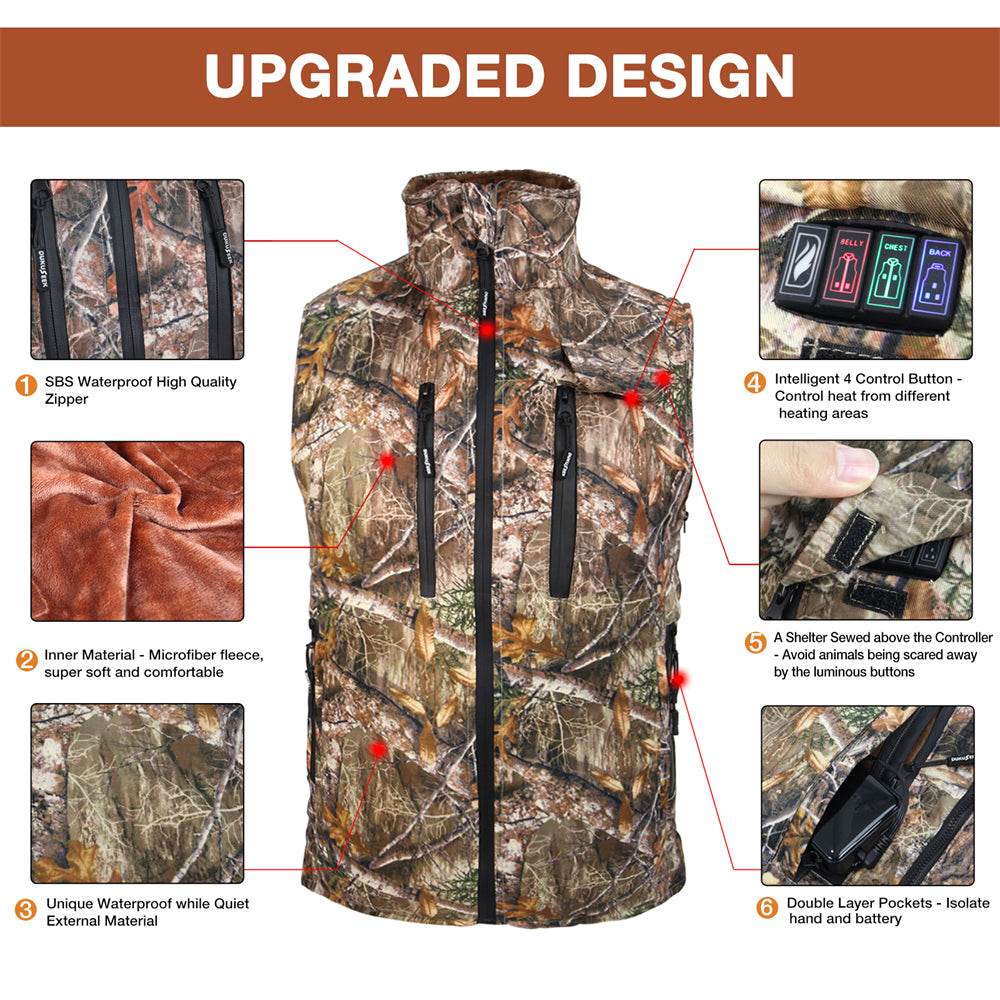 DUKUSEEK 7.4V Electric Heated Vest with Battery Pack 7 Heating Panels Size Adjustable for Hunting Hiking and Etc