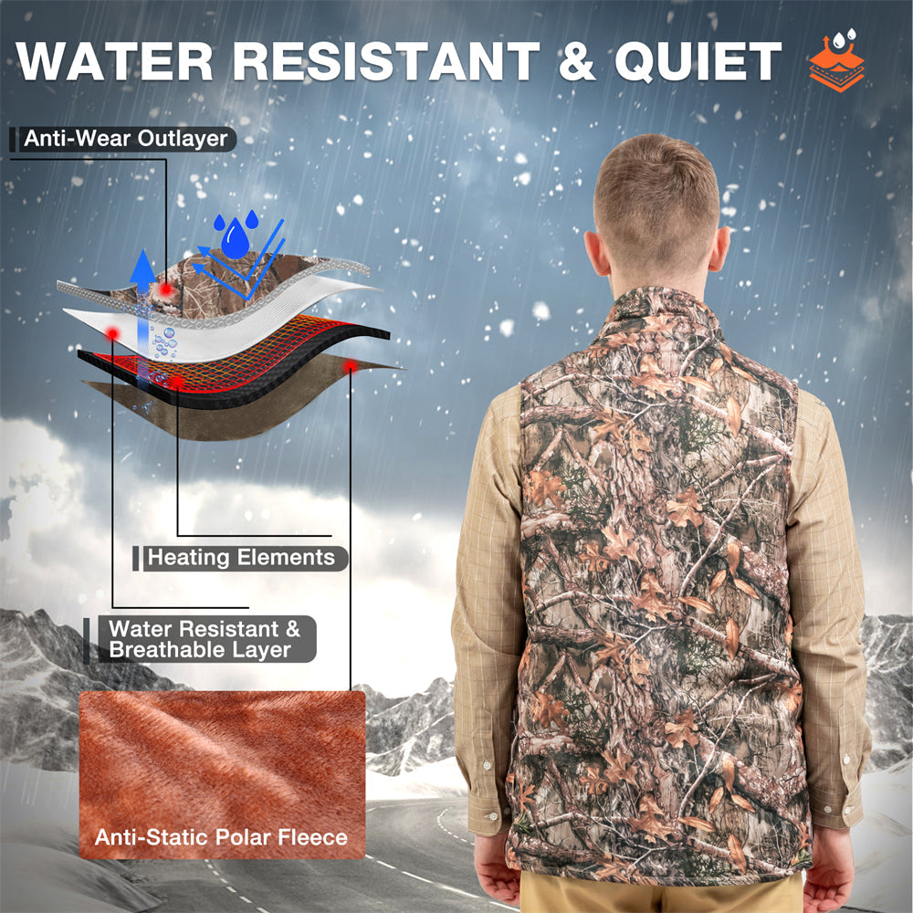DUKUSEEK Camo Electric Heated Vest with Heated Seat Cushion for Hunting Hiking Outdoors