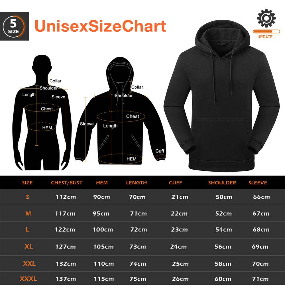 size chart of arris heated pullover hoodie