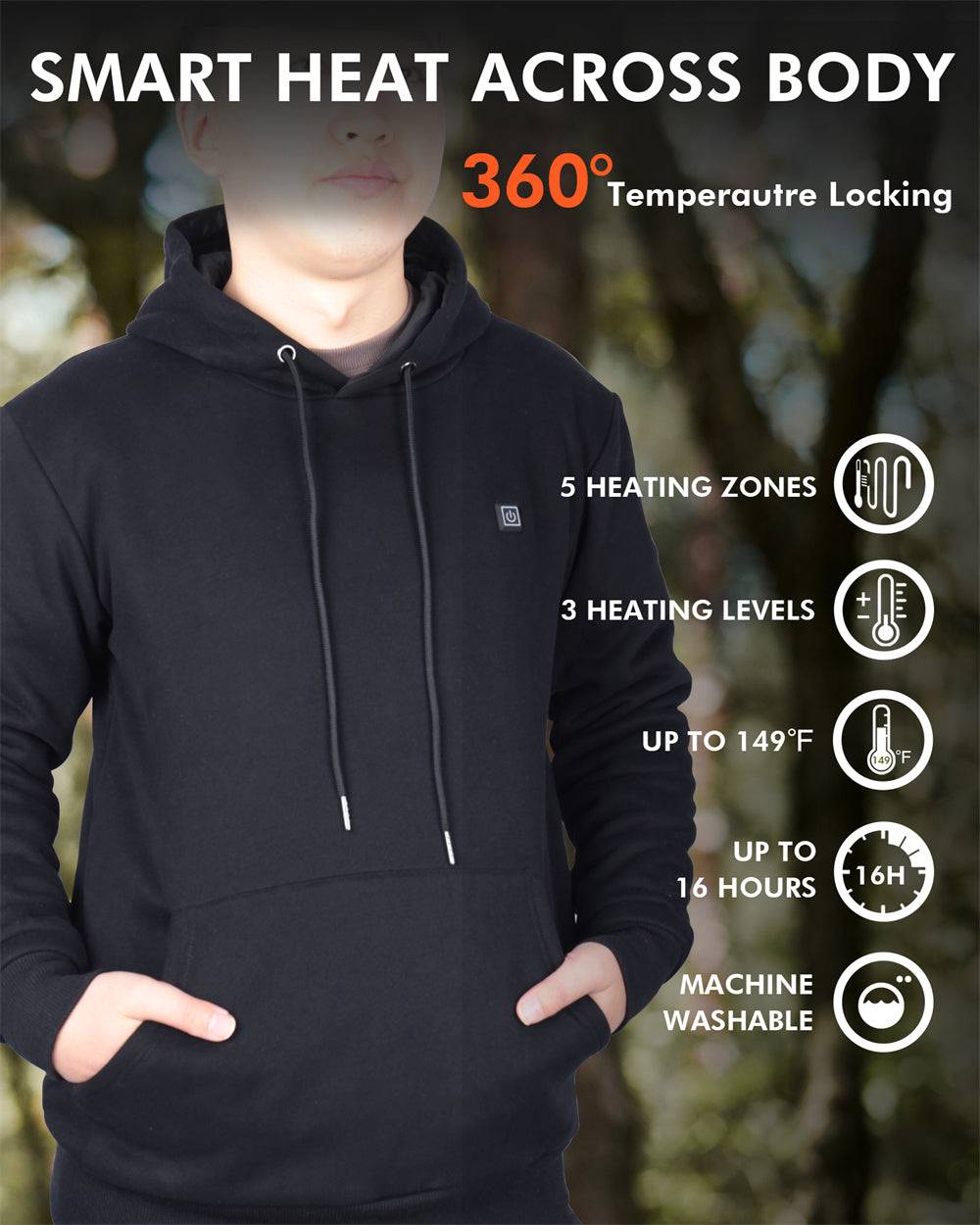 smart heated pullover hoodie for men