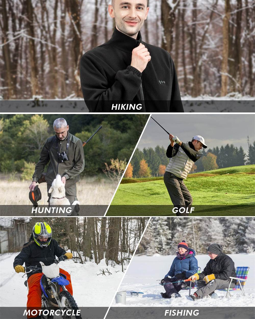 heated jackets for hiking hunting golf motorcycle fishing