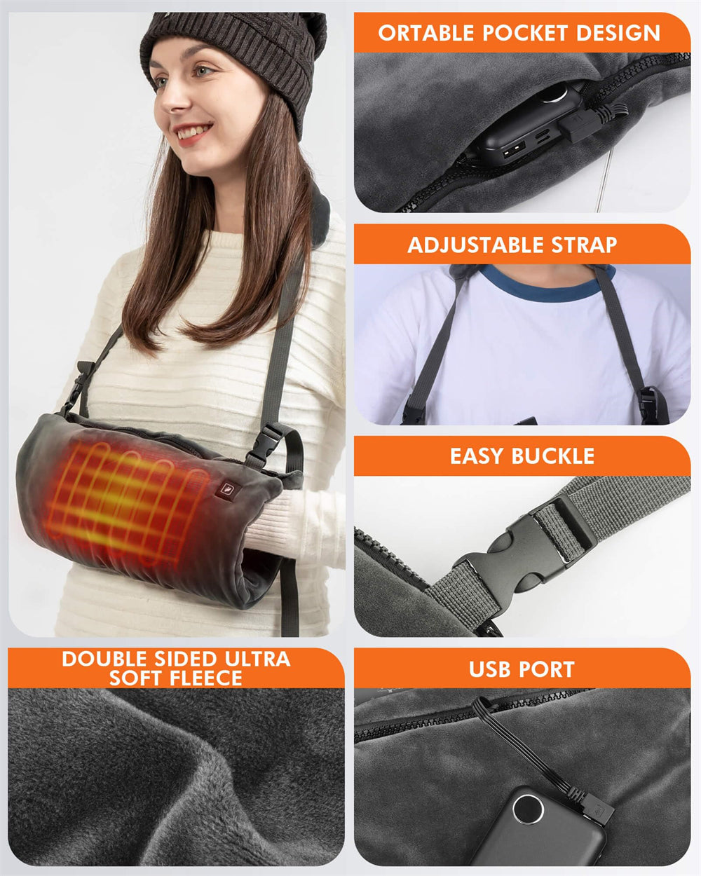 DUKUSEEK Heated Hand Warmer Pouch 2-in-1 Heated Hand Muff With