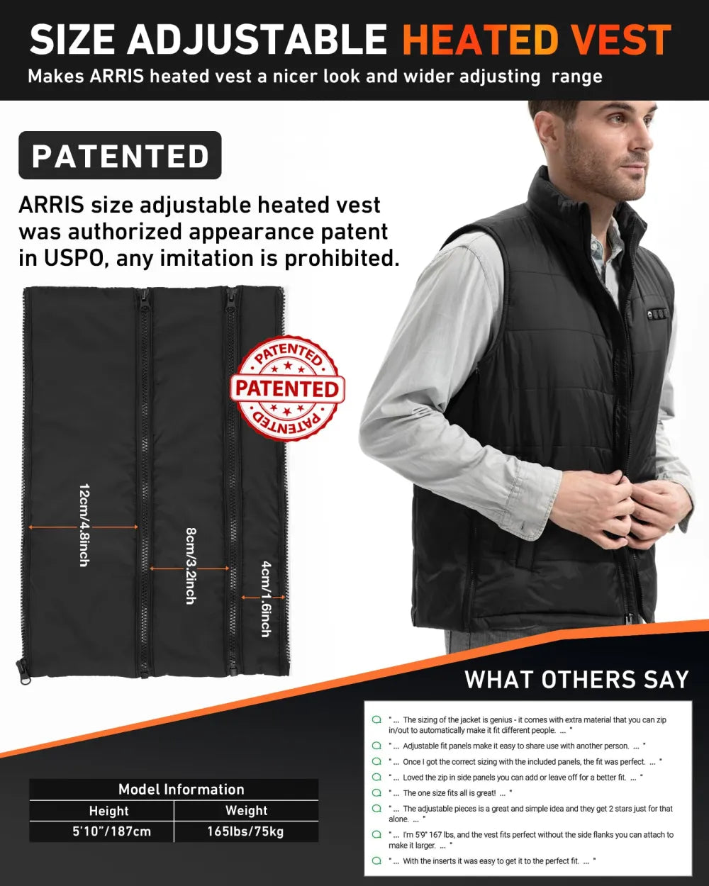 ARRIS 12V Graphene-Enhanced Heated Vest with Patented Size Adjustable Design, Electric Heating Vest with Battery for Men and Women