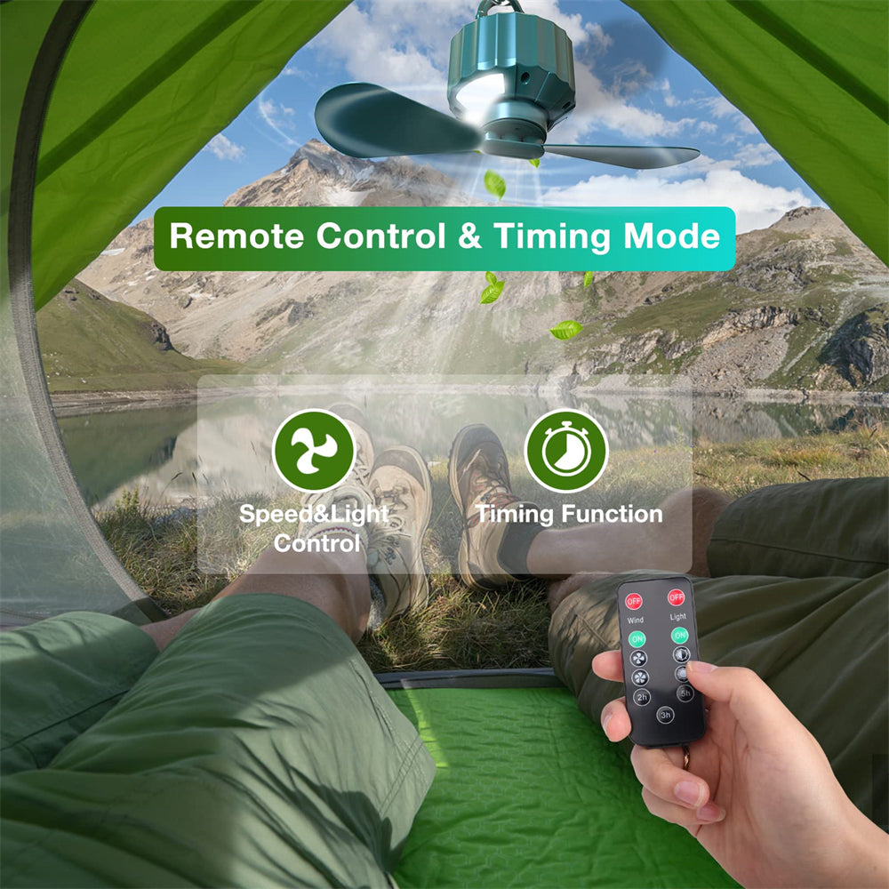 Tent Ceiling Fans for Camping, Portable Tent Fans with LED Light and Remote Control, Power Bank, USB Battery Operated Camping Fan with Hanging Hook for Canopy Tent, RV