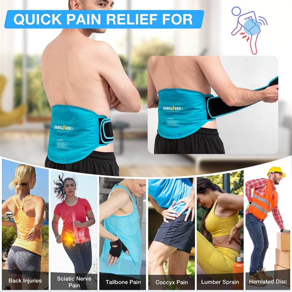 DUKUSEEK Gel Ice Pack for Back Injuries and Pain Relief-with Reuseable Gel Packs and Detachable Straps- for Lower Back, Lumbar, Hip