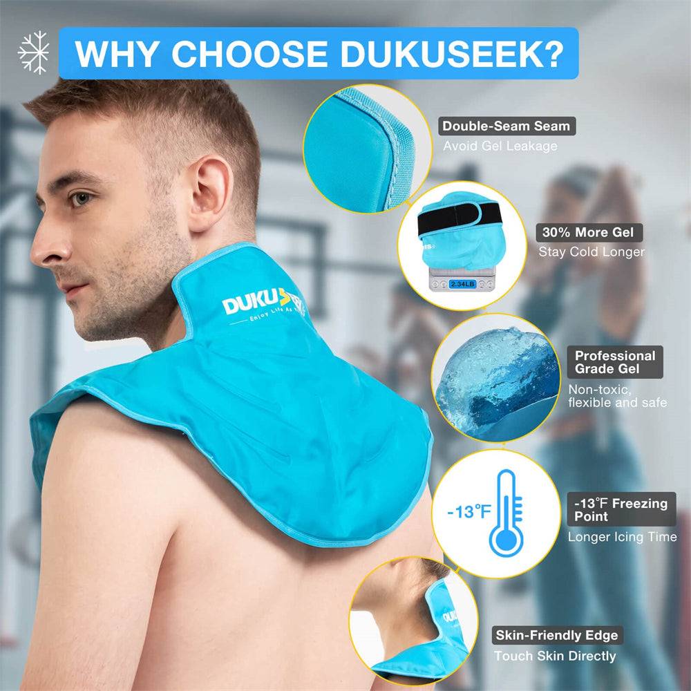 DUKUSEEK Neck and Shoulder Ice Pack - Flexible Cold Wrap with Adjustable Strap for Upper Back, Neck, Shoulder Pain Relief - Reusable Gel Ice Pack for Hot & Cold Therapy