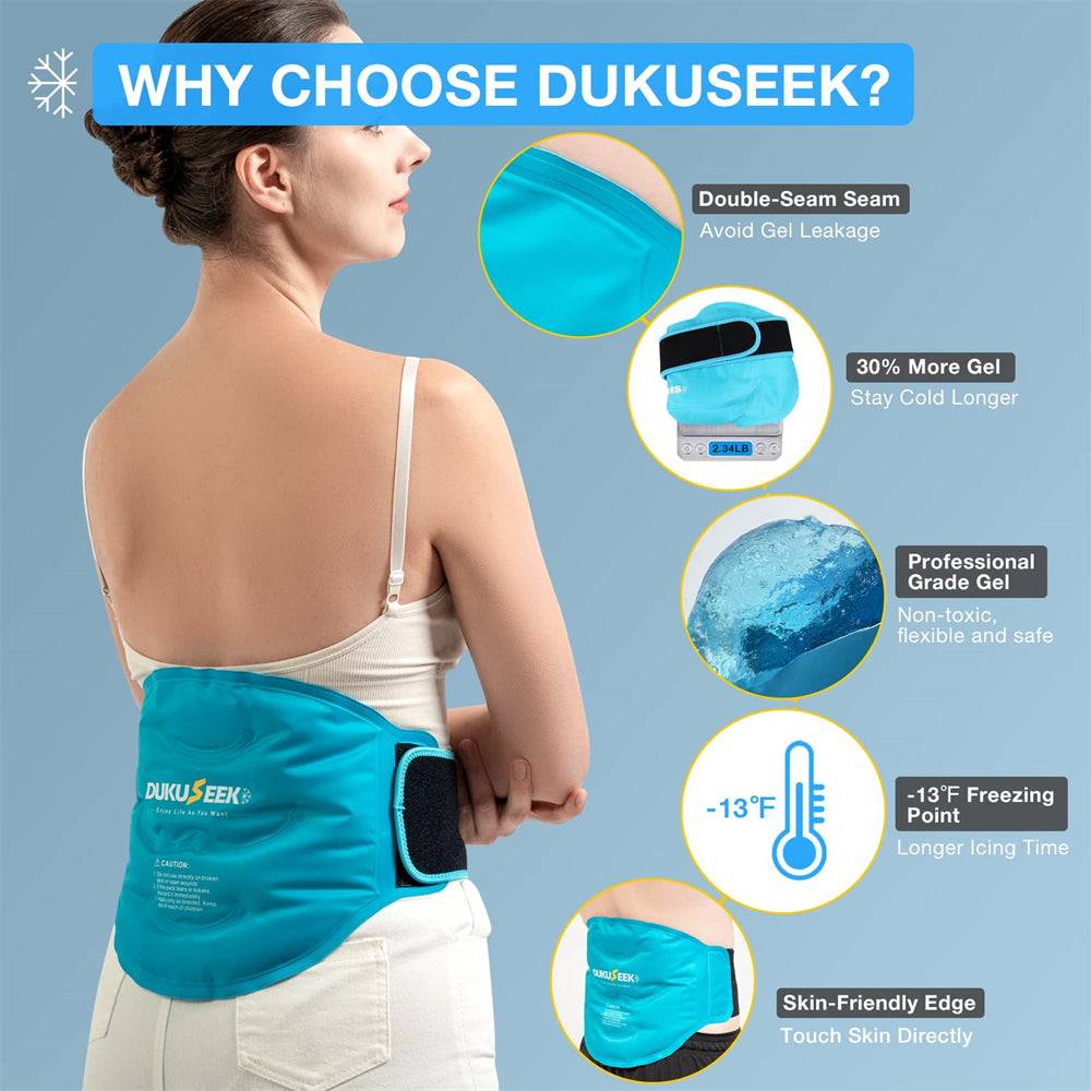 DUKUSEEK Gel Ice Pack for Back Injuries and Pain Relief-with Reuseable Gel Packs and Detachable Straps- for Lower Back, Lumbar, Hip