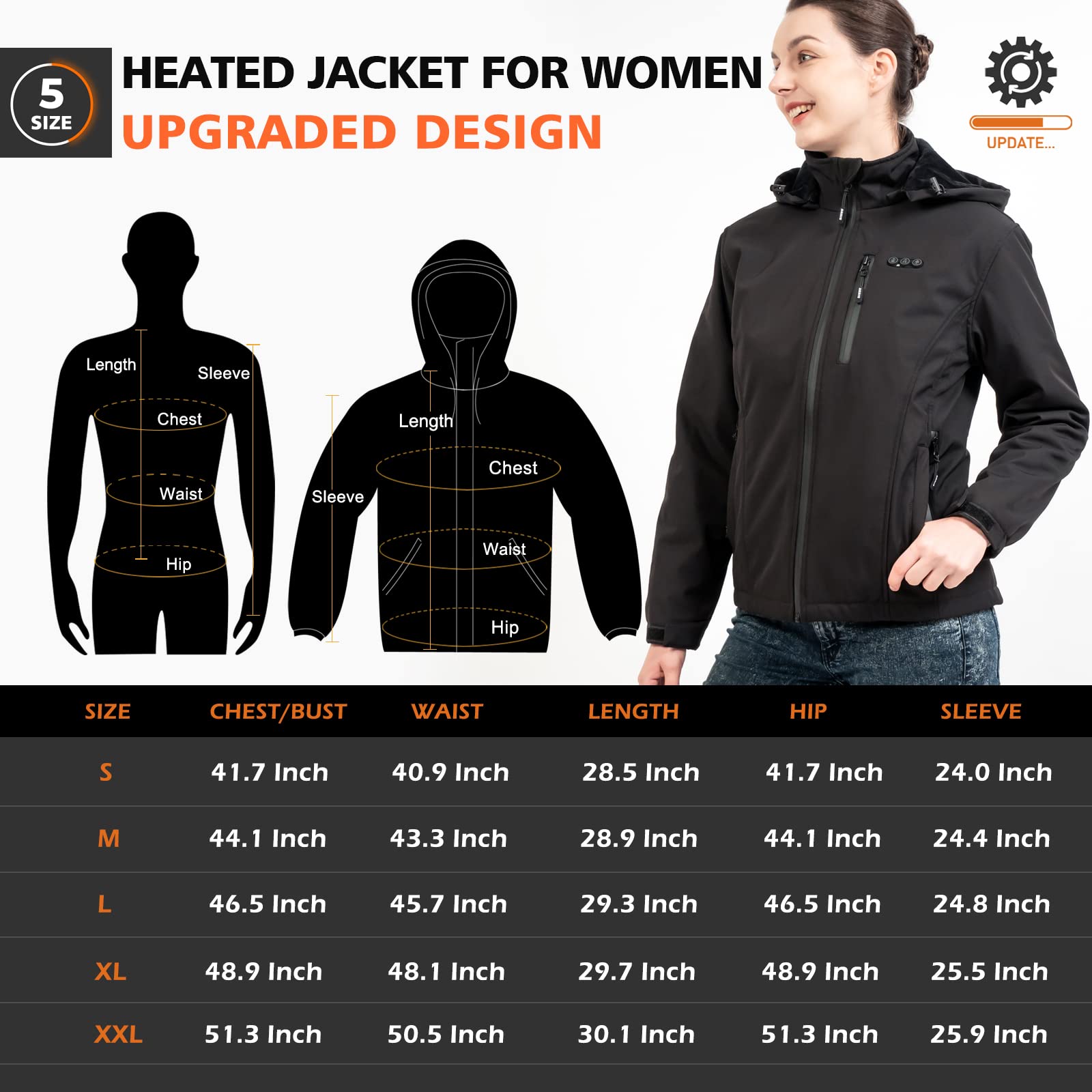 size chart of electric heated jacket 