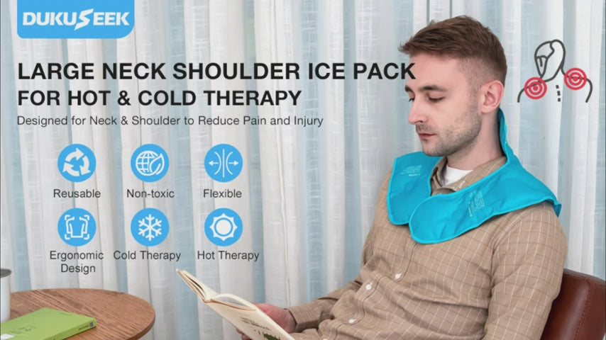 DUKUSEEK Neck and Shoulder Ice Pack - Flexible Cold Wrap with Adjustable Strap for Upper Back, Neck, Shoulder Pain Relief - Reusable Gel Ice Pack for Hot & Cold Therapy