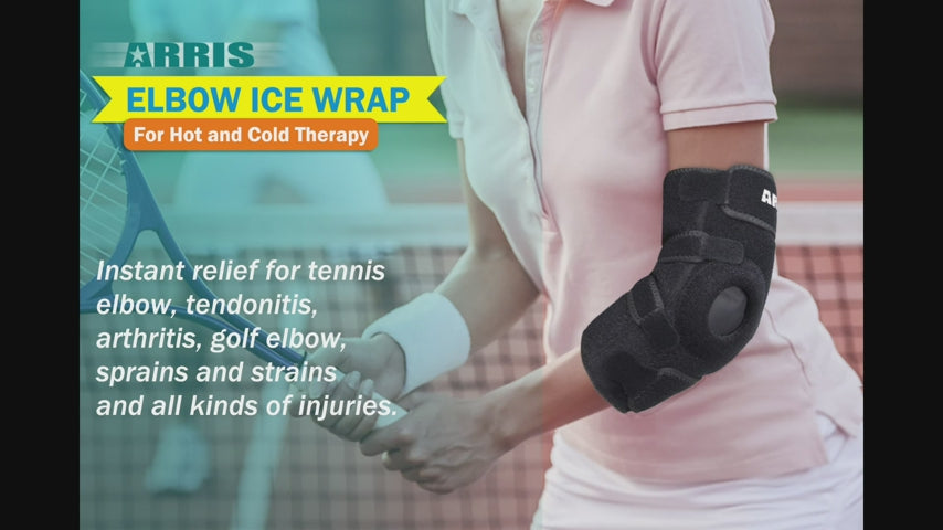 ARRIS Elbow Support Reusable Wearable Gel Ice Pack Wrap for Hot & Cold Therapy - for Tennis Elbow, Golfers, Tendonitis, Arthritis and Sports Injuries