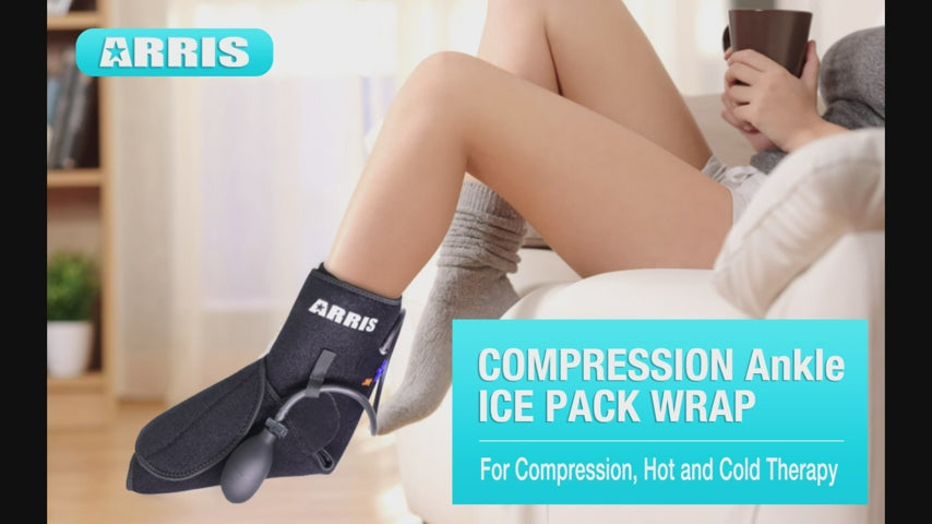 Ankle Ice Pack Wrap with Cold Compression - ARRIS Foot Ice Pack Wrap with Air Pump for Ankle Pain Relief